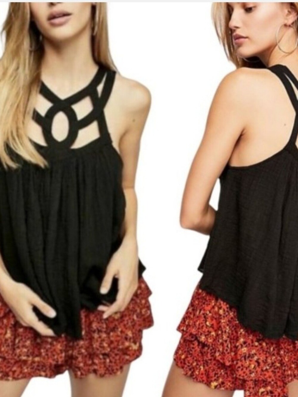 Free People "FP One" gauze lattice swing tank top
